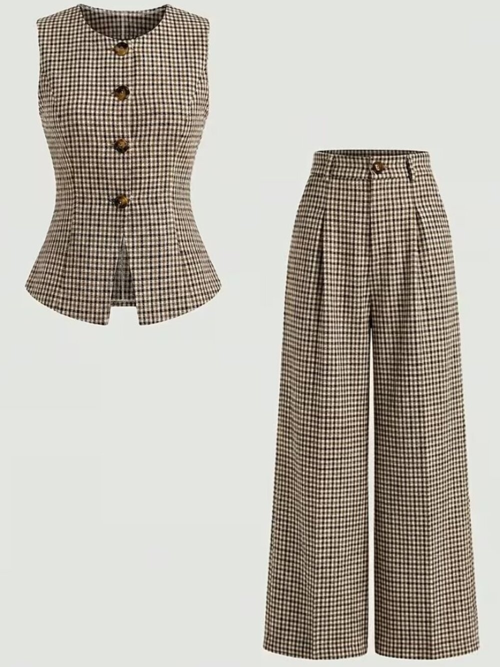 Plaid Sleeveless Vest + Wide Leg Pants Set - Picture 4 of 4